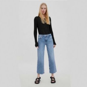 Zara Premium Denim Collection Wide Leg Cropped Jeans